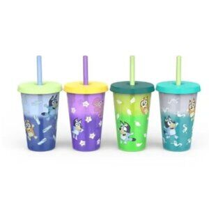 Bluey 4-Pack Color Change Tumblers 16.5 Oz With Straws BPA-Free Reusable Dishwas
